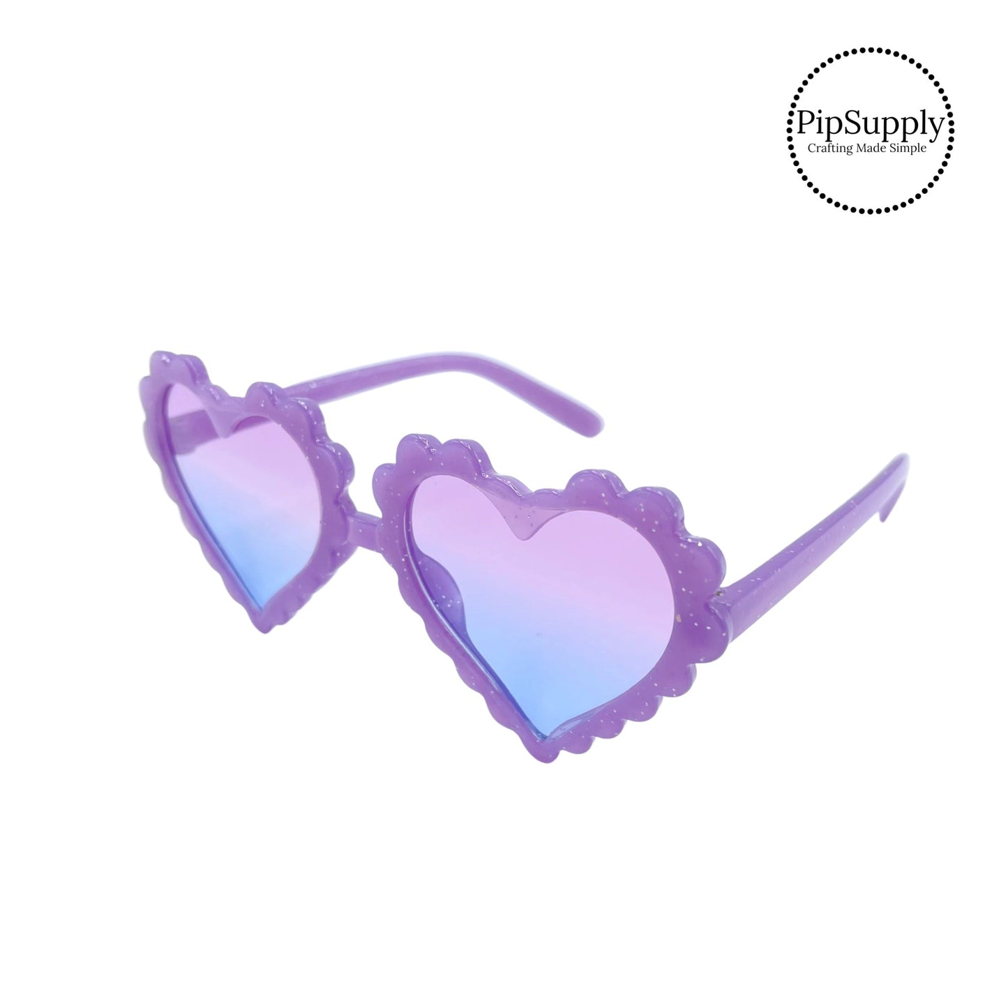 Light Purple Glitter Scalloped Heart Kid Sunglasses