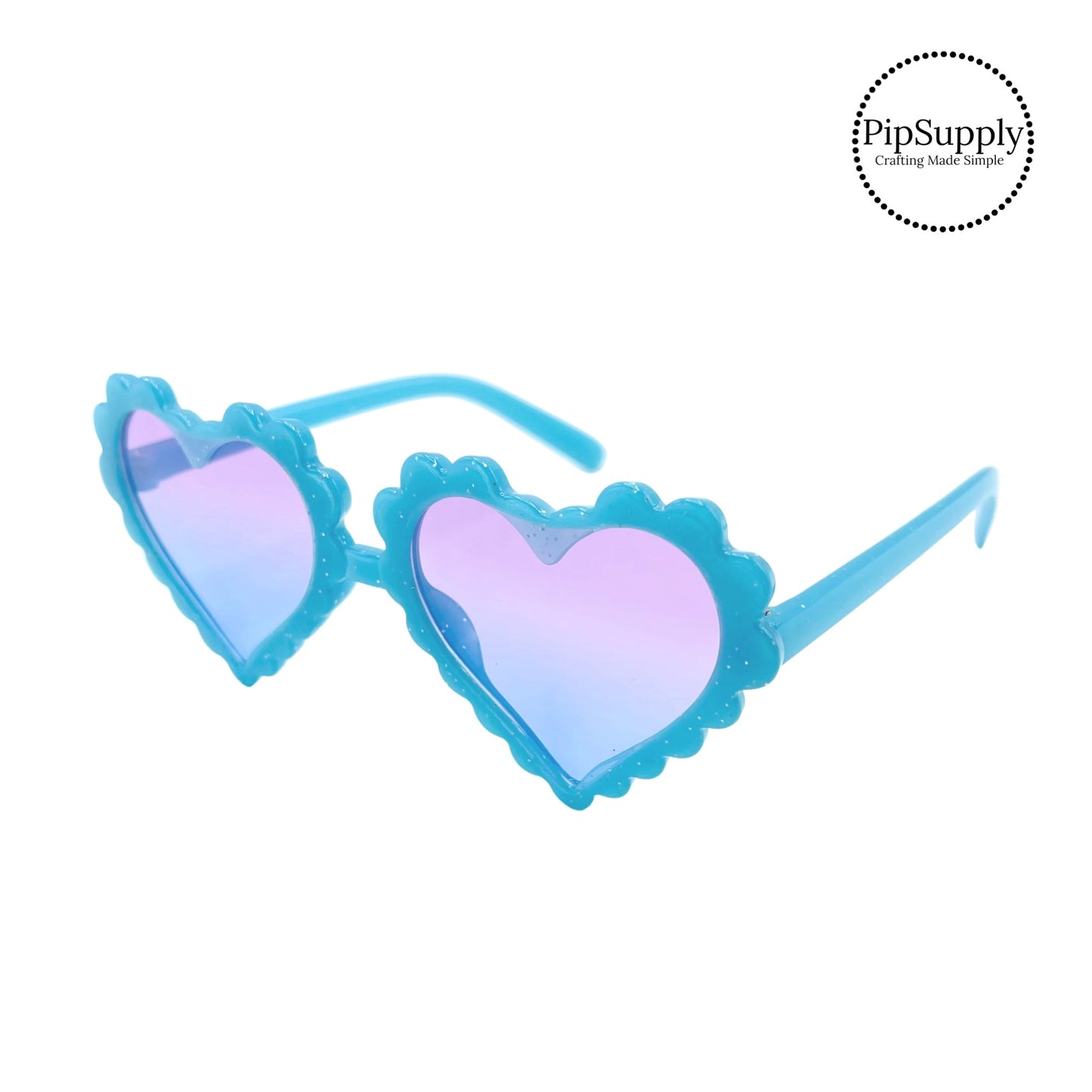 Light Turquoise Glitter Scalloped Heart Kid Sunglasses