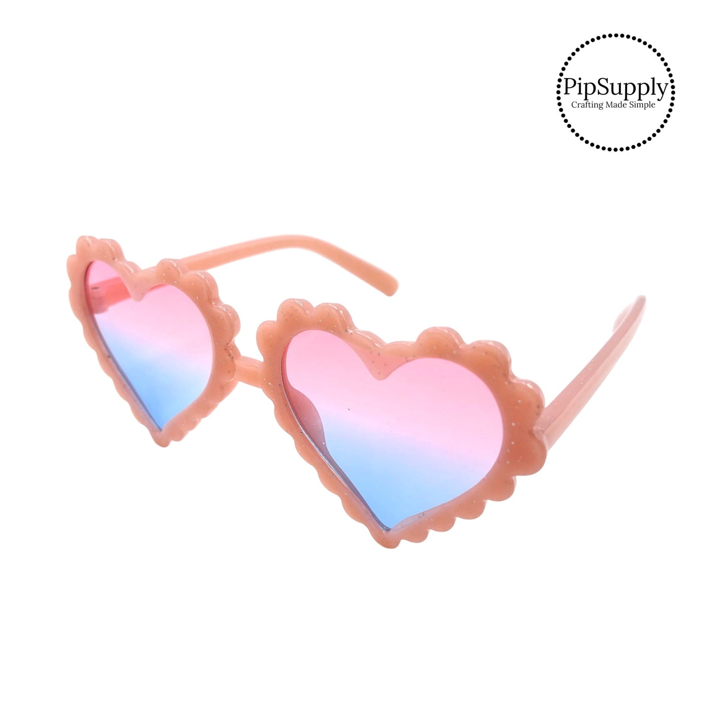 Pale Pink Glitter Scalloped Heart Kid Sunglasses